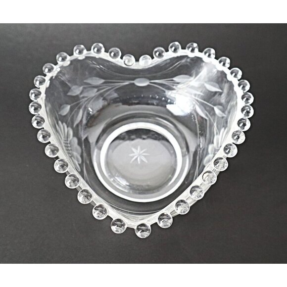 Vintage Heart Shaped Candlewick Candy Dish Condiment Bowls Cornflower Etched - Picture 3 of 5